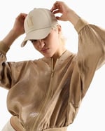 Armani Exchange Kadın suni elmas ikon logolu beyzbol şapkası sarkık şapka, Oyster gri, standart beden