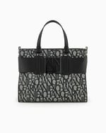 Armani Exchange Women's Large Logo Placket Satchel Bag Big Tote, Bej/Siyah, Bej/Siyah, Ölçü Birimi