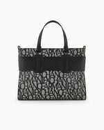 Armani Exchange Women's Large Logo Placket Satchel Bag Big Tote, Bej/Siyah, Bej/Siyah, Ölçü Birimi