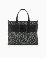 Armani Exchange Women's Large Logo Placket Satchel Bag Big Tote, Bej/Siyah, Bej/Siyah, Ölçü Birimi