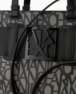 Armani Exchange Women's Large Logo Placket Satchel Bag Big Tote, Bej/Siyah, Bej/Siyah, Ölçü Birimi