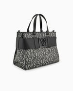 Armani Exchange Women's Large Logo Placket Satchel Bag Big Tote, Bej/Siyah, Bej/Siyah, Ölçü Birimi