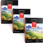 Arteza Sulu boya kağıdı boyama bloğu 3'lü set, her sulu boya bloğu için 30 yaprak 13,9 cm x 21,6 cm, 300 g/m² soğuk preslenmiş asit içermeyen sulu boya kağıdı, sulu boya ve karışık medya için