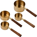 ARVALE 4’lü Ahşap Saplı Ölçü Kaşığı Seti – 250/125/80/60 ml Paslanmaz Metal