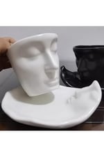 ARVALE Iskandinav Yüz Şekilli Fincan Takımı 1 Adet 260 ml Beyaz - Kupa Kahve Fincan Takımı