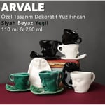 ARVALE Iskandinav Yüz Şekilli Fincan Takımı 1 Adet 260 ml Beyaz - Kupa Kahve Fincan Takımı
