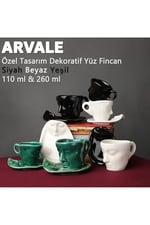 ARVALE Iskandinav Yüz Şekilli Fincan Takımı 1 Adet 260 ml Beyaz - Kupa Kahve Fincan Takımı