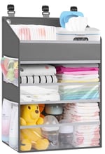 Asılı Bebek Bezi Caddy Organizatör Beşik Organizatörü - Masa Değiştirme için Geniş Kız Bebek/Erkek Bebek Bezi Düzenleyici, Oyun Parkı/Duvar - Tutun 90+ Bebek Bezi (Gri)