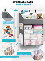 Asılı Bebek Bezi Caddy Organizatör Beşik Organizatörü - Masa Değiştirme için Geniş Kız Bebek/Erkek Bebek Bezi Düzenleyici, Oyun Parkı/Duvar - Tutun 90+ Bebek Bezi (Gri)