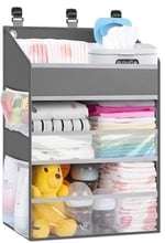 Asılı Bebek Bezi Caddy Organizatör Beşik Organizatörü - Masa Değiştirme için Geniş Kız Bebek/Erkek Bebek Bezi Düzenleyici, Oyun Parkı/Duvar - Tutun 90+ Bebek Bezi (Gri)