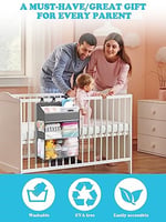 Asılı Bebek Bezi Caddy Organizatör Beşik Organizatörü - Masa Değiştirme için Geniş Kız Bebek/Erkek Bebek Bezi Düzenleyici, Oyun Parkı/Duvar - Tutun 90+ Bebek Bezi (Gri)