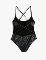 Askılı Mayo U Yaka Jakarlı Desenli Kaplı
