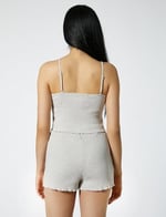 Askılı Pijama Üstü Crop Düğmeli Fitilli