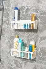 ATA HOME Banyor Yapışkanlı Mutfak Rafı Baharatlık Dolap İçi Düzenleyici 2'Li Mutfak Organizeri Plastik Askılı Beyaz 25 X 25