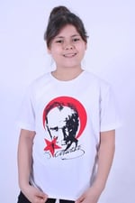Atatürk Baskılı Atatürk Imzalı Unisex Çocuk T-shırt