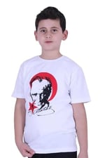 Atatürk Baskılı Atatürk Imzalı Unisex Çocuk T-shırt