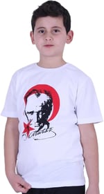 Atatürk Baskılı Atatürk Imzalı Unisex Çocuk T-shırt