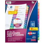Avery 3 halkalı kitap için aylık ayraç, ayarlanabilir içindekiler, çok renkli, 6 set (11830)