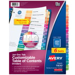 Avery 3 halkalı kitap için aylık ayraç, ayarlanabilir içindekiler, çok renkli, 6 set (11830)