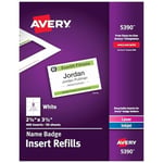 Avery İsim etiketi ekleri, baskı veya yazma, 6,4 x 8,9 cm, 400 kart dolumu (5390), beyaz