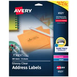 Avery Lazer ve Mürekkep Püskürtmeli Yazıcılar için 6521 Parlak Kristal Netliğinde Adres Etiketleri, 1 