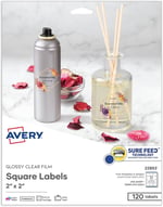 Avery Yazdırılabilir Boş Kare Etiketler, 5,08 cm x 5,08 cm, Parlak Kristal Şeffaf, 120 Özelleştirilebilir Etiket (22853)