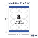 Avery Yazdırılabilir Boş Oval Etiketler, 5,08 cm x 7,62 cm, Dokulu Mat Beyaz, 80 Özelleştirilebilir Etiket (22829)