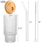 AVLA Bambu Kapaklı ve Pipetli 4 Paket İçme Bardağı, 12 oz Vintage İstiflenebilir Highball Su Kupası, Skinny Tall Collins Bardak, Kabartmalı İçecek Züccaciye Mojito Suyu Soda için Buzlu Kahve Bardağı