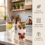 AVLA Bambu Kapaklı ve Pipetli 4 Paket İçme Bardağı, 12 oz Vintage İstiflenebilir Highball Su Kupası, Skinny Tall Collins Bardak, Kabartmalı İçecek Züccaciye Mojito Suyu Soda için Buzlu Kahve Bardağı