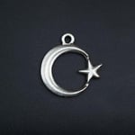 Ay Yıldız Deri ip Kolye - Gümüş Kaplama - Kadın Erkek Kolye - No:1603