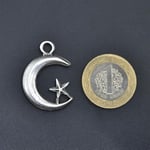 Ay Yıldız Erkek Kadın Kolye Antik Gümüş Kaplama - 60 cm Düz Zincir