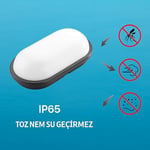 Aydos 20W IP65 Oval Siyah LED Tavan ve Duvar Lambası | 6500K Beyaz Işık | Su Geçirmez Banyo Bahçe Aydınlatma Armatürü | 2000 Lümen | 270x147x78mm (220V)
