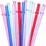 Ayoyo 12 Adet 11 İnç Yeniden Kullanılabilir Plastik Pipetler Simli Parti Düğün Tatil İçecek Pipeti Bardak için 1 Temizleme Fırçası Dahil