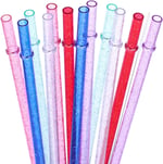 Ayoyo 12 Adet 11 İnç Yeniden Kullanılabilir Plastik Pipetler Simli Parti Düğün Tatil İçecek Pipeti Bardak için 1 Temizleme Fırçası Dahil