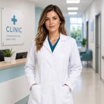 B-well Valeria kadın doktor önlüğü beyaz – Tıbbi laboratuvar önlüğü, ters yakalı, uzun kollu, 3 cepli, gizli çıtçıtlı şerit – bakım ve klinik iş kıyafeti