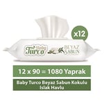 Baby Turco Beyaz Sabun Kokulu Islak Havlu 1080 Yaprak (12 x 90)