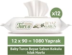Baby Turco Beyaz Sabun Kokulu Islak Havlu 1080 Yaprak (12 x 90)