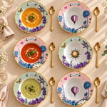 Baci Milano Allegria  Pembe ve Yeşil Karışık Desenli 6 Parça Mix Porselen Çukur Tabağı 22 cm