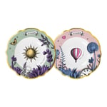 Baci Milano Allegria  Pembe ve Yeşil Karışık Desenli 6 Parça Mix Porselen Çukur Tabağı 22 cm
