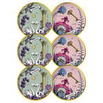 Baci Milano Allegria  Pembe ve Yeşil Karışık Desenli 6 Parça Mix Porselen Ekmek Tabağı 16 cm