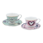 Baci Milano Baci   Milano Allegria Pembe ve Yeşil 4 Parça Kapaklı/Tabaklı 2 Kişilik Espresso   Seti Ø 5,5 cm, H 7 cm
