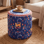 Baci Milano Dolce Far Niente Desenli Mavi Kadife Dokulu Puf Ø 45 cm; H 45 cm