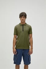 Bad Bear Cord Haki Yeşil Polo Yaka Fermuarlı Erkek T-Shirt