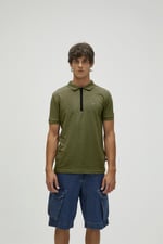 Bad Bear Cord Haki Yeşil Polo Yaka Fermuarlı Erkek T-Shirt