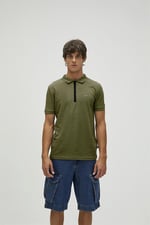 Bad Bear Cord Haki Yeşil Polo Yaka Fermuarlı Erkek T-Shirt