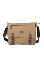Bagacar Kanvas Kumaş Laptop Bölmeli Unisex Çapraz Çanta Bej