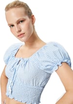 Balon Kollu Crop Poplin Bluz