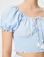 Balon Kollu Crop Poplin Bluz