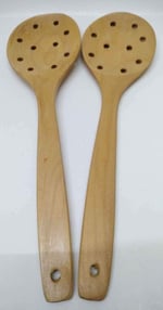 Bambu Düz Delikli Süzgeç Kaşık 31 Cm El Yapımı B-4