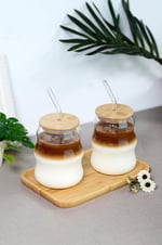 Bambu Kapaklı Cam Pipetli 450 ml Borosilikat Bardak